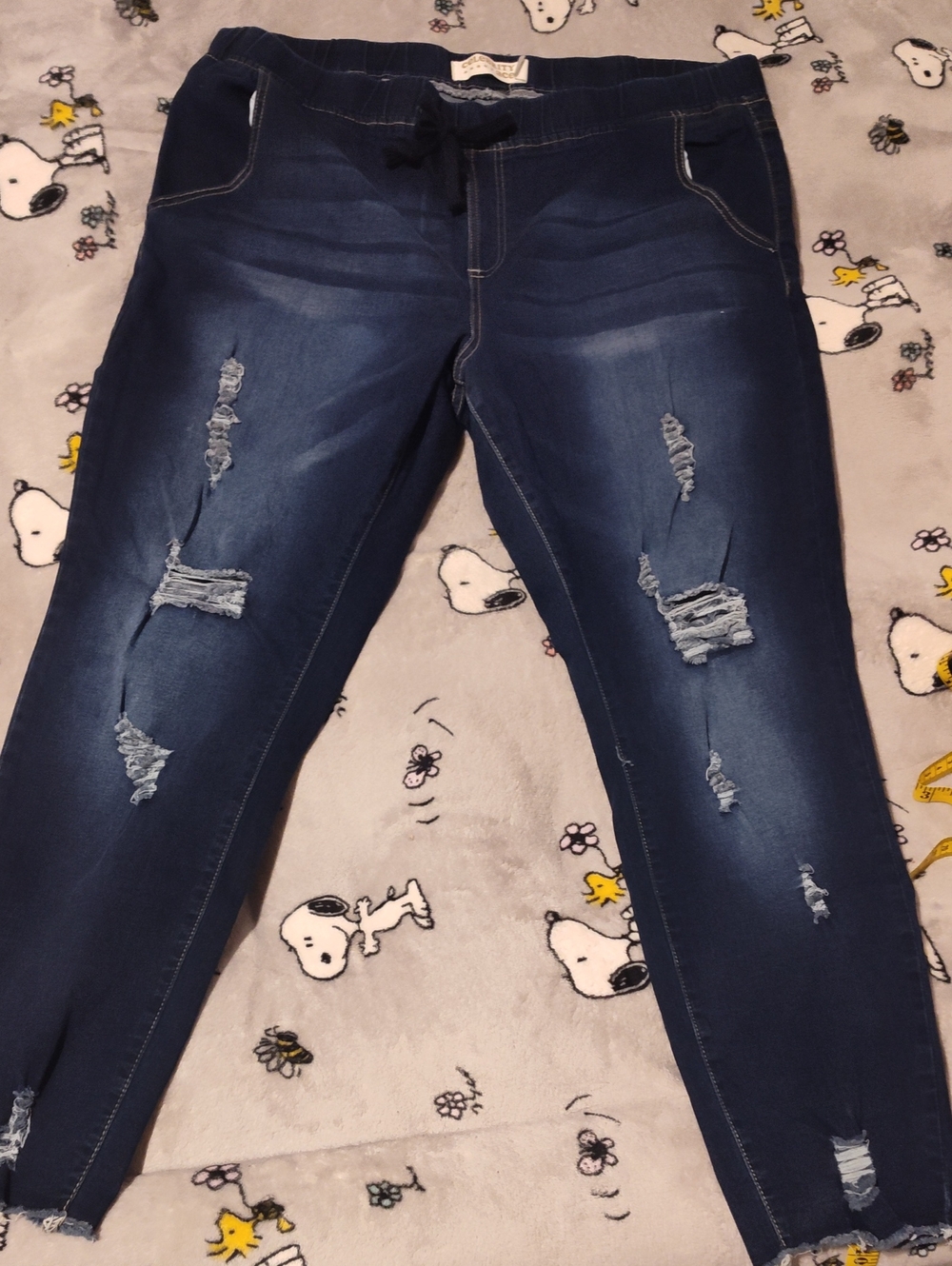 Dark Blue Distressed Stretch Jeggings for Women
